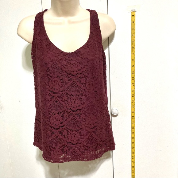 ANN TAYLOR LOFT Burgundy Floral Lace Front Lined Sleeveless Tank Top Size Medium - Picture 4 of 11